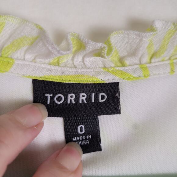 Torrid green and white tropical print tiered sleeveless midi boho peasant dress - Picture 3 of 8